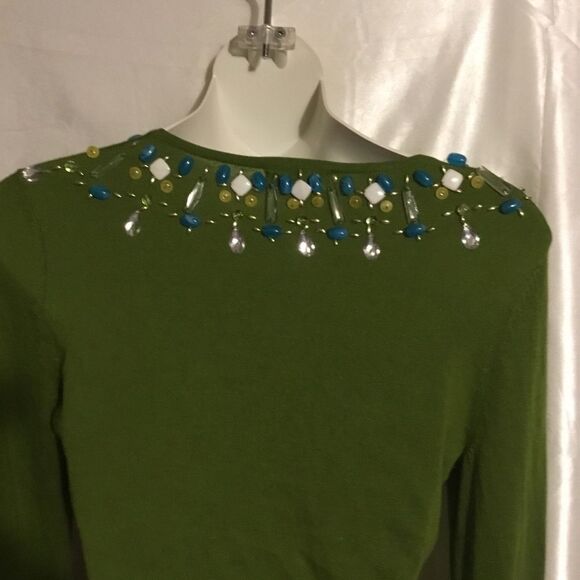 Bebe Beaded Embellished Rhinestone V-neck Silk Cashmere Long Sleeve Shirt XS - Picture 5 of 10